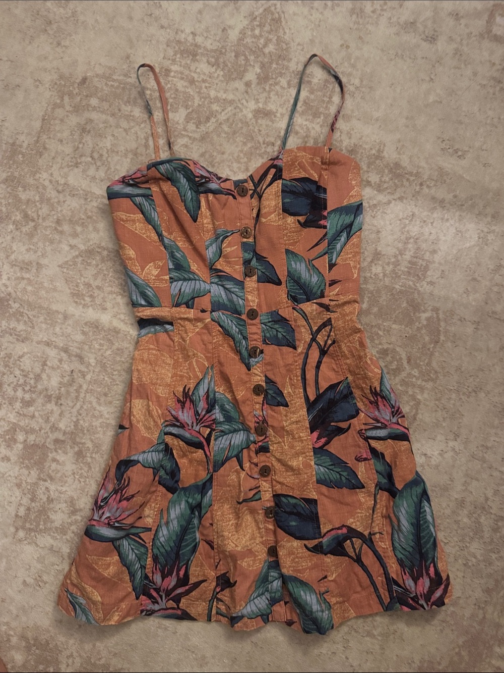 Urban Outfitters Kimchi Blue 0  Tropical Button-Front Green Leaf Print dress